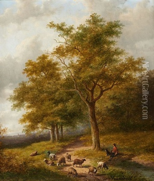 Le Repos Du Berger Et Ses Moutons Oil Painting - Jan Evert Morel the Younger