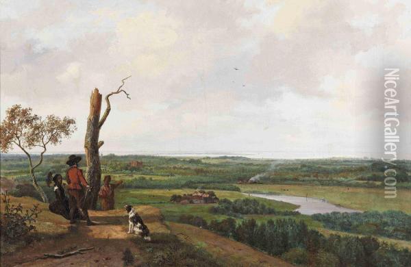 Enjoying The Panoramic View Oil Painting - Nicholas Jan Roosenboom