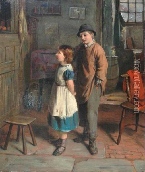 Children In The Kitchen Oil Painting - John Wells Smith
