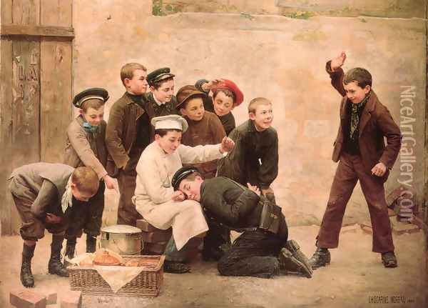 The Spanking Oil Painting - Paul Charles Chocarne-Moreau