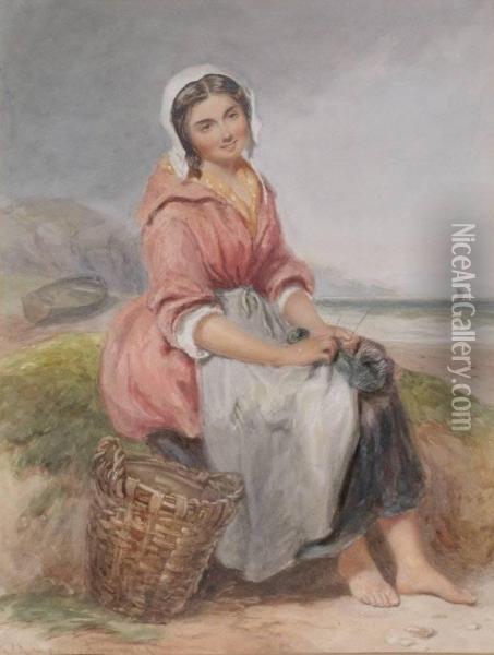 The Prettyfisher Girl Oil Painting - Robert Jacob Hamerton