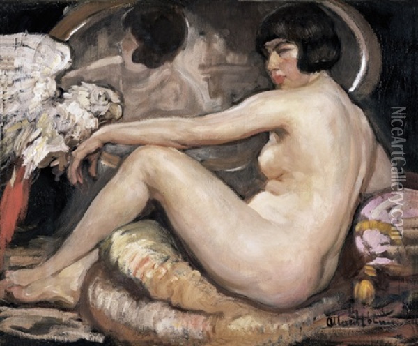 Femme Au Perroquet Oil Painting - Fernand Allard L'Olivier