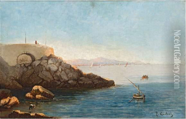Bord De Corniche A Marseille. Oil Painting - Louis Francois Gautier