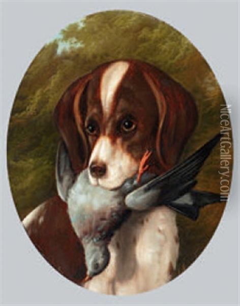 Hund Mit Vogel In Der Schnauze Oil Painting - Michelangelo Meucci