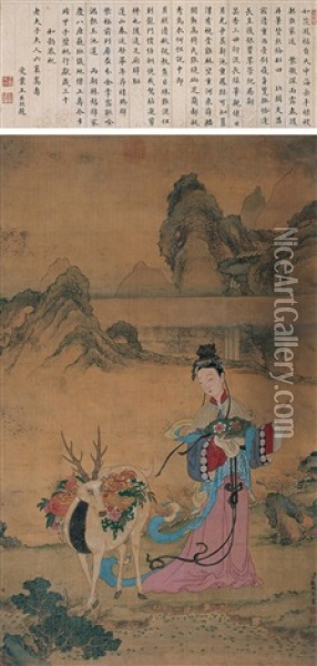 Lady And Deer Oil Painting -  Ding Guanpeng