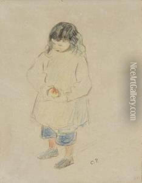 Enfant Tenant Une Pomme Oil Painting - Camille Pissarro