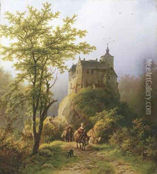 Berg en boomrijk landschap met een kasteel a castle in a wooded valley Oil Painting - Barend Cornelis Koekkoek