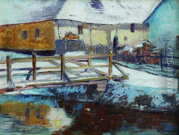 Winter In Village Oil Painting - Alois Kalvoda