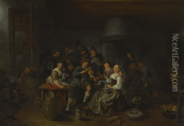 Merry Company In An Inn With A Violinist Oil Painting - Jan Miense Molenaer