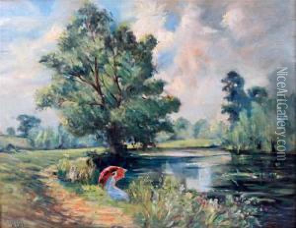 Figure By A River Oil Painting - Harry Watson