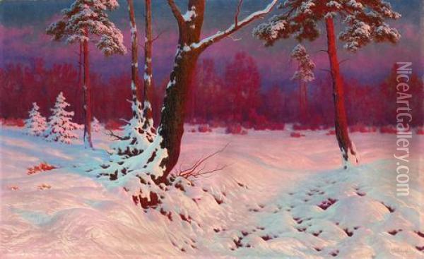 Abendliche Partie Im Winter. Oil Painting - Jan Grubinski
