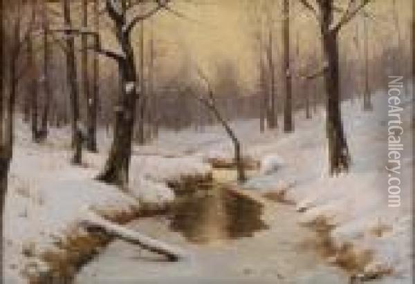 Winterliche Fluslandschaft. Oil Painting - Walter Moras