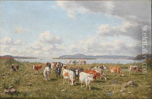 Koer Paa Marken Ved Einsidelsborg Oil Painting - Carl Henrik Bogh