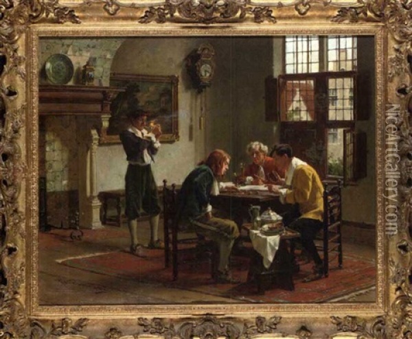 The Game Of Dice Oil Painting - Albert Friedrich Schroeder