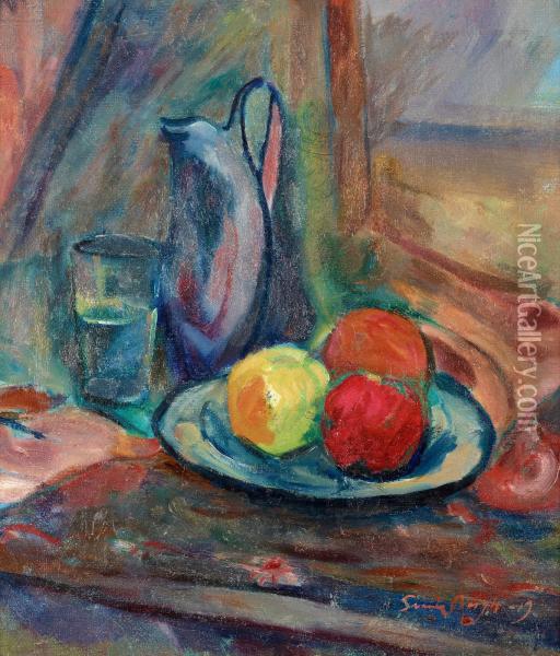 Frukter Pa Fat, Kanna Och Glas Oil Painting - Svante Bergh