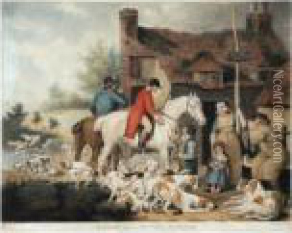 Outside Of A Country Alehouse Oil Painting - James Ward