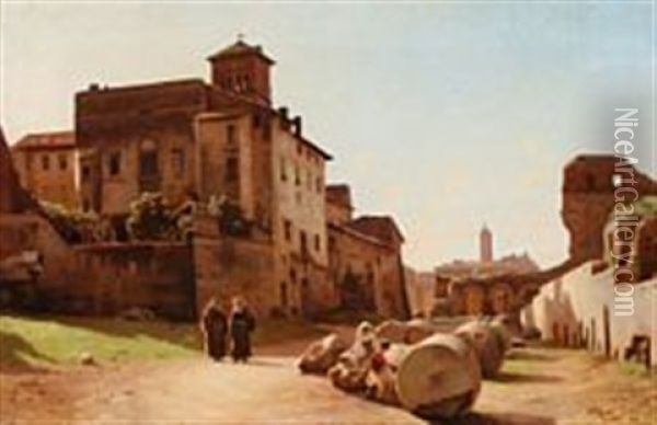 The Monastery S. Francesca Romana Oil Painting - Niels Frederik Schiottz-Jensen