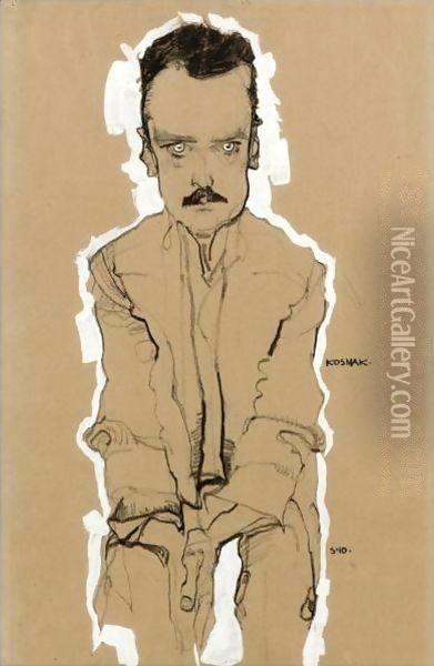 Portrait Of Eduard Kosmack, Frontal, With Clasped Hands Oil Painting - Egon Schiele