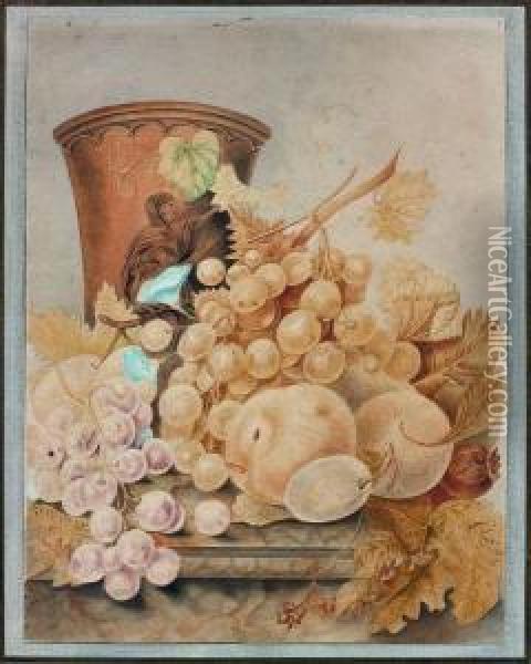 Jete De Fleurs - Nature Morte De Fruits. Oil Painting - Maria Margrita Van Os