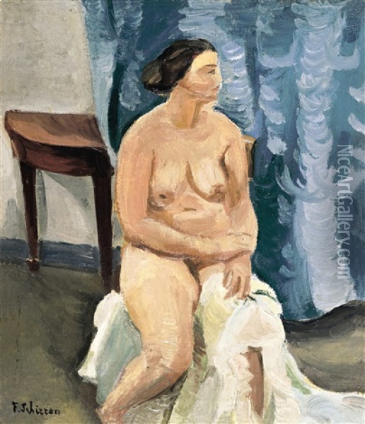 Nu A La Draperie Blanche (madame Esser-schirren, Epouse Du Peintre) Oil Painting - Ferdinand Schirren