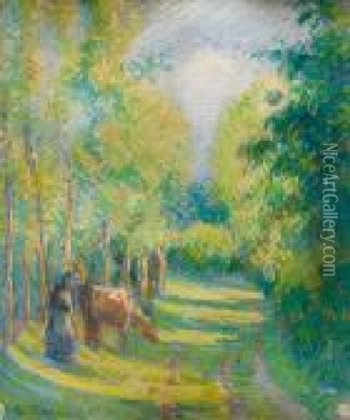 Vachere Pres D'une Clairiere A Eragny Oil Painting - Camille Pissarro