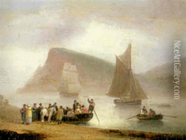 Boarding The Ferry, Teignmouth Oil Painting - Thomas Luny