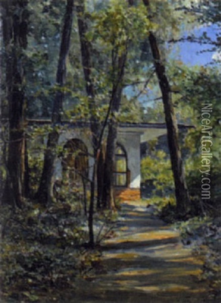 Villa In Einer Waldlandschaft Oil Painting - Wladyslaw Mikhailovitch Galimski
