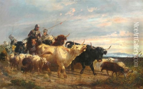 Daybreak, The Return Of The Scottish Raiders Oil Painting - Richard Beavis