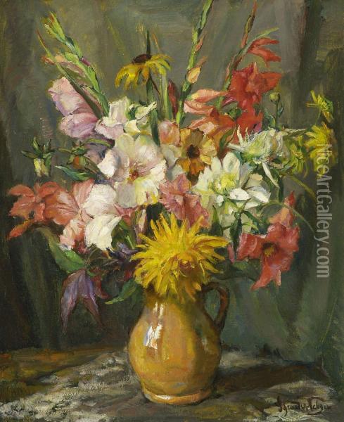 Sommerblumen In Tonkrug Oil Painting - Carl Hans Schrader-Velgen