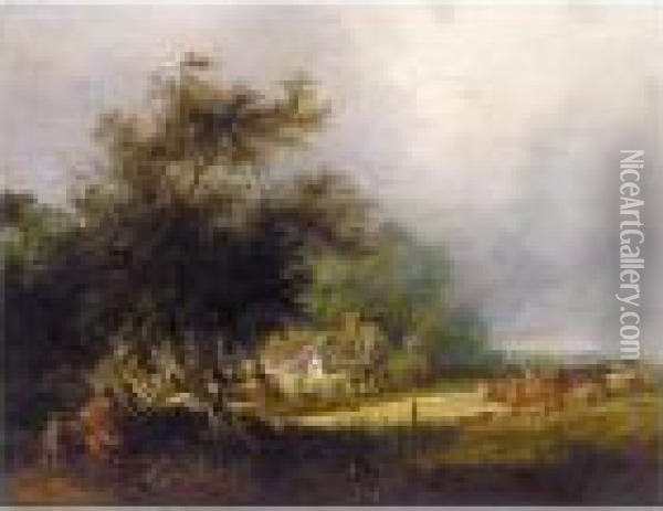 A Wooded Landscape With A Cottage Oil Painting - Edward Jr Williams