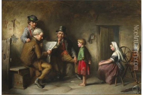 Reading The News Oil Painting - Richard Stanton Cahill