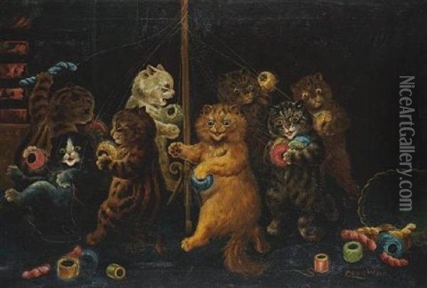 The Maypole (advertising Postcard, Incl. Copy) Oil Painting - Louis Wain