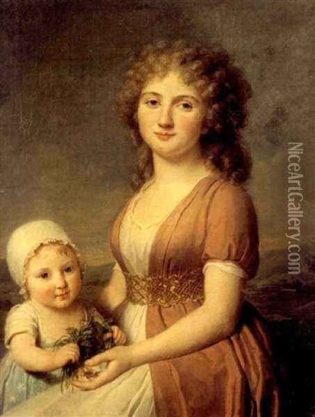 Portrait De Madame Templier Et De Sa Fille Devant Un Paysage Oil Painting - Constance Marie (Blondelu) Charpentier