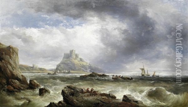 Mont Orgueil Castle And Gorey Harbour, Jersey Oil Painting - Henry King Taylor