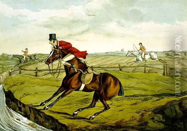 Stopping at Water, from 'Qualified Horses and Unqualified Riders', 1815 Oil Painting - Henry Thomas Alken