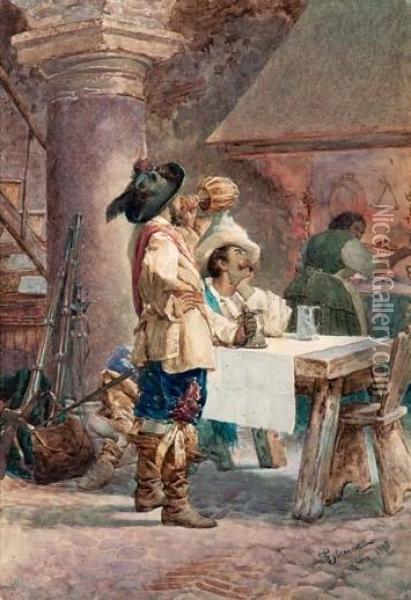 Interno Di Osteria - 1883 Oil Painting - Francesco Coleman