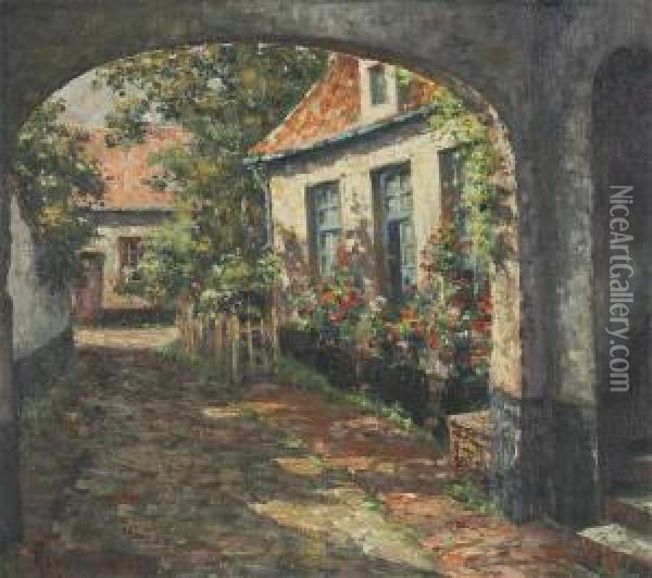 View On A Flowery Inner Court Oil Painting - Franz Van Genesen