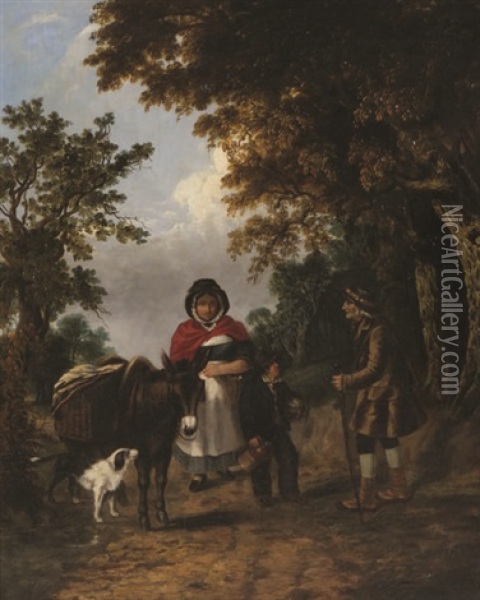 Paysanne Et Enfant Rencontrant Un Promeneur Oil Painting - Frederick (John Frederick) Tayler