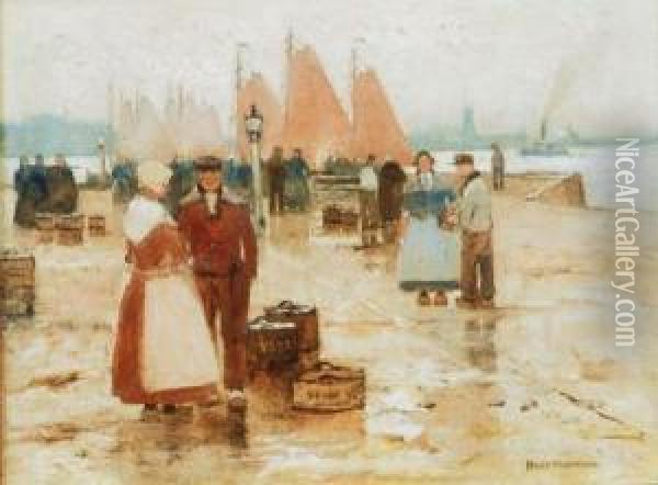 Am Hafen Einer Hollandischen Stadt Oil Painting - Hans Herrmann