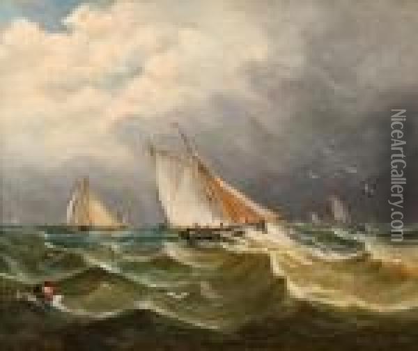 Ships At Sea Oil Painting - John Moore Of Ipswich
