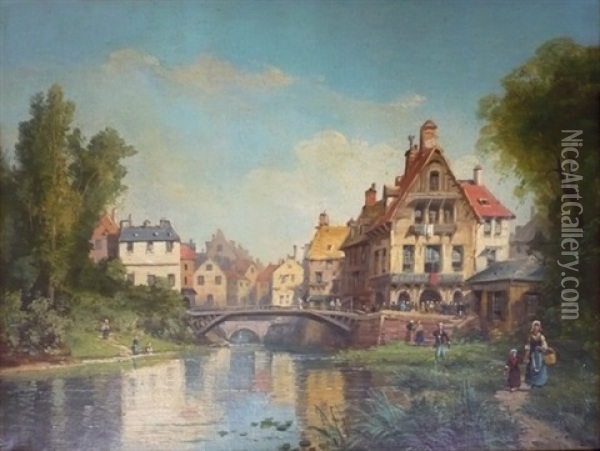 Le Canal A L'entree Du Village Oil Painting - Charles Euphrasie Kuwasseg