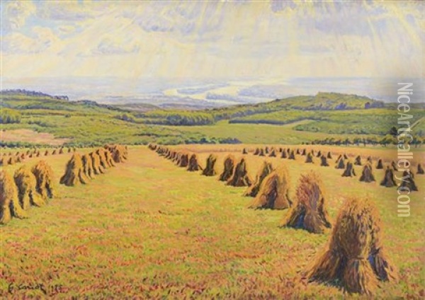 Wheat Sheaves In The Field Oil Painting - Gustave Camille Gaston Cariot