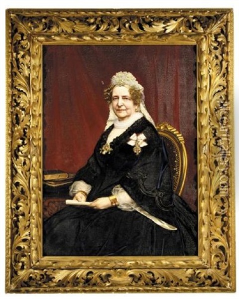 Portrait Of A Lady, Friederike, Queen Of Hanover(?) - Portrat Einer Dame, Friederike Konigin Von Hannover(?) Oil Painting - Hans Christian Jensen