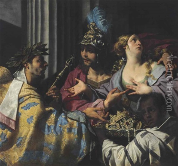 Agememnon Refusing To Allow Chryses To Ransom His Daughter Chryseis Oil Painting - Luca Ferrari