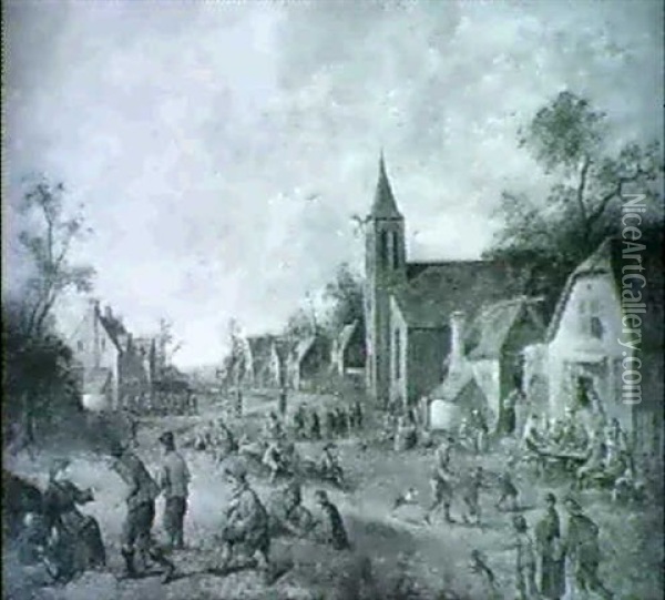A Village Street With Many Figures Oil Painting - Joost Cornelisz. Droochsloot