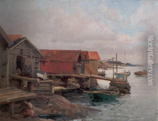 Fiskelage Pa Vastkusten Oil Painting - Ludvig Otto Richarde