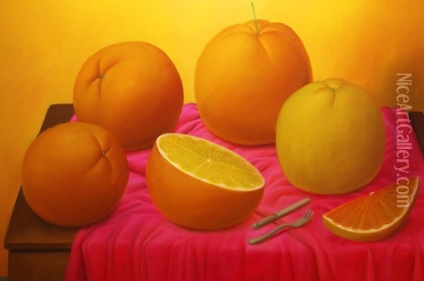 Oranges Oil Painting - Fernando Botero