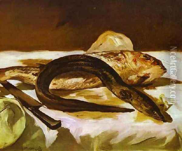 Still Life With Eel And Red Muller Oil Painting - Edouard Manet