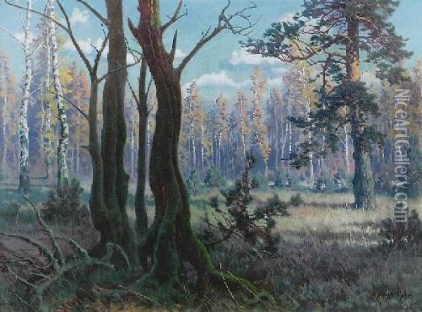 Pejzaz Lesny Oil Painting - Jan Grubinski
