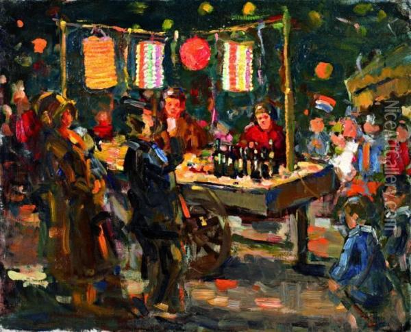 Feestgangers Op De Kermis Bij Avond Oil Painting - Abraham Fresco